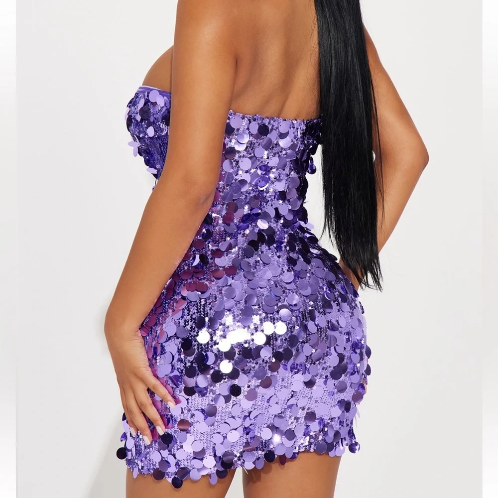 Fashion Nova Amber Sequin Mini Dress - Purple Size Small - Picture 3 of 10